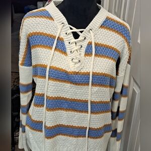 Rue 21  Women's Striped Gromet Lace Down Sweater